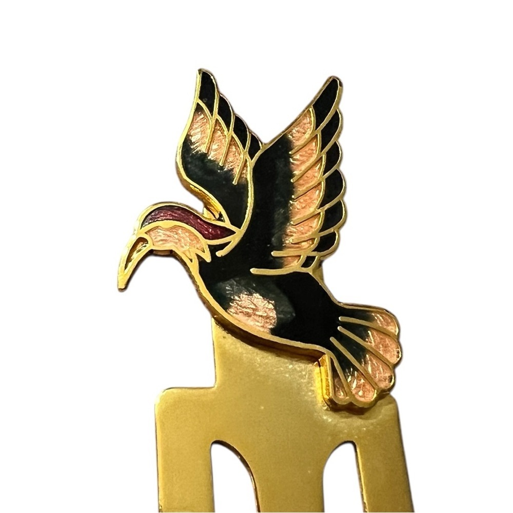Cloisonné Gold and Black Bird Bookmark - Picture 3 of 3